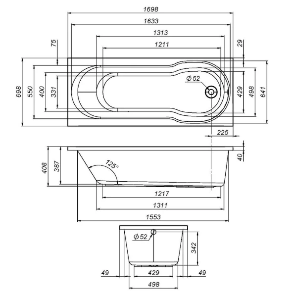 Ванна акриловая Am.Pm X-Joy 170х70 см белая W88A-170-070W-A (детальная фотография), акриловые