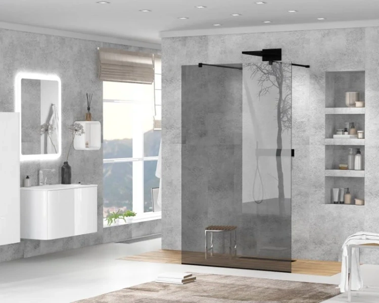 Душевая перегородка Cezares Liberta 120 см стекло графит, профиль черный LIBERTA-L-2-120-GR-NERO (детальная фотография), 120 см