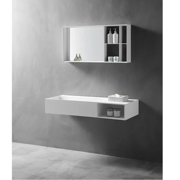 Тумба с раковиной подвесная Abber Stein AS2640-1.0 100 см белая матовая (детальная фотография) index_1