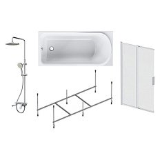 Ванна акриловая AM.PM Like W80ASET-150SL 150х70 см с каркасом, шторкой, и душевой стойкой со смесителем