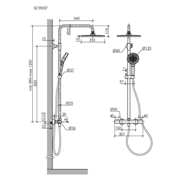 Душевая стойка Sancos Etna черная матовая SC9007MB (детальная фотография), современные, hi-tech