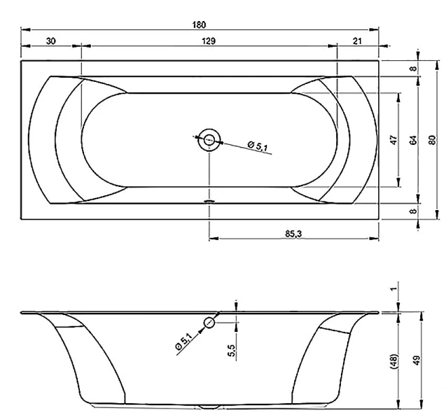 Ванна акриловая Riho Linares 180x80 см белая B142001005 (детальная фотография), акриловые