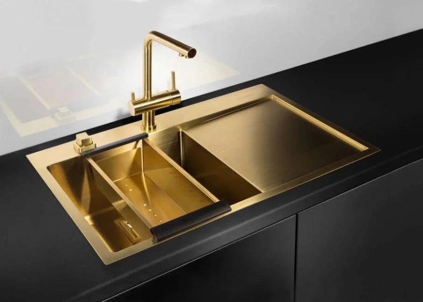 Мойка для кухни Omoikiri Akisame 78-GM-L 78 см вороненая сталь чаша слева 4973099 (детальная фотография), из нержавеющей стали, стальные, металлические