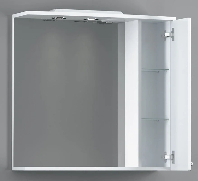 Зеркальный шкаф с подсветкой Damixa Palace One 75 см правый,  белый глянец M41MPR0751WG (детальная фотография), белые