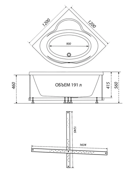 Ванна акриловая 1ACReal Мартин 120 x 120 см, белая, Щ0000045647 (детальная фотография), акриловые