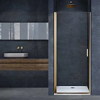 Душевая дверь в нишу Vincea Alpha 90 см профиль брашированное золото стекло прозрачное