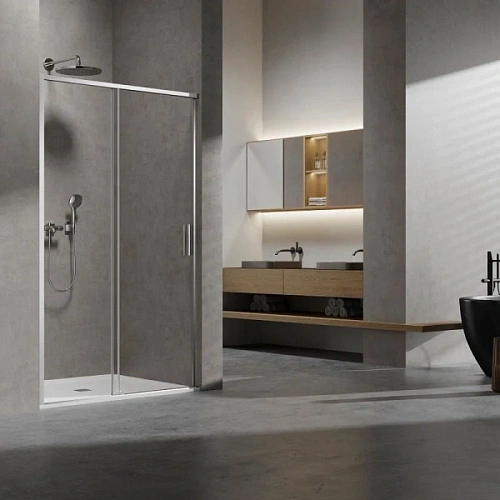 Душевая дверь в нишу Vincea Slim 110 см профиль хром стекло прозрачное - фото 1