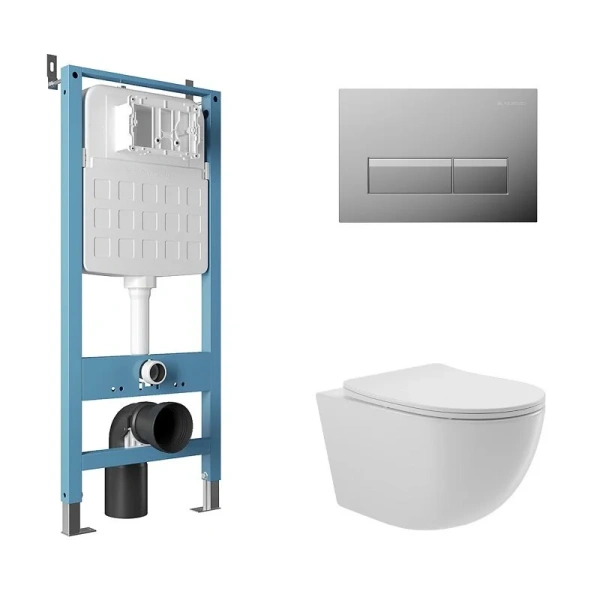 Унитаз с инсталляцией Aqueduto Ovo клавиша хром AQDS199 (детальная фотография)