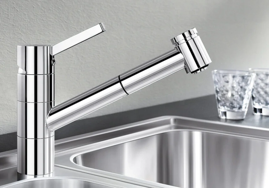 Смеситель для кухни темная скала Blanco Tivo-S 518798 (детальная фотография), высокие, округлая форма