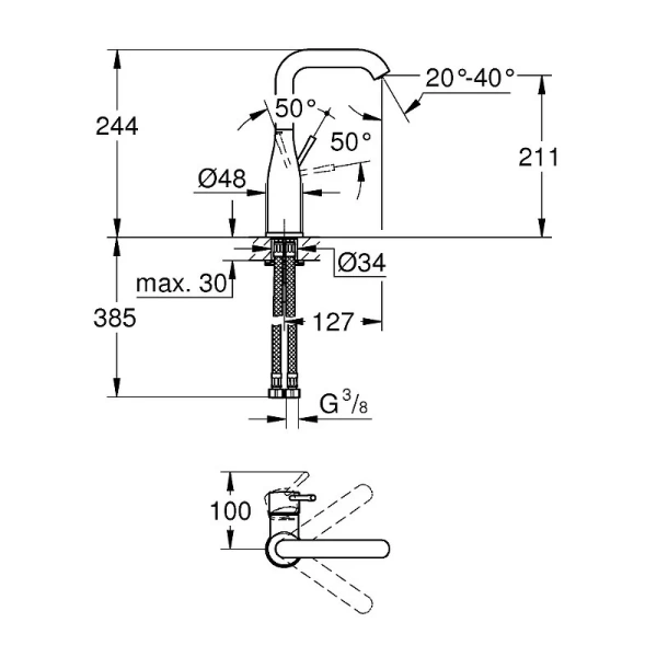 Смеситель для раковины Grohe Essence New 23541001 (детальная фотография), для раковины