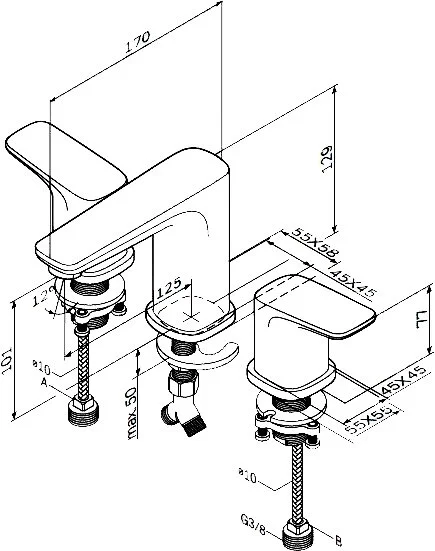 Смеситель для раковины AM.PM Spirit трехсекционный хром F7008000 (детальная фотография), для раковины