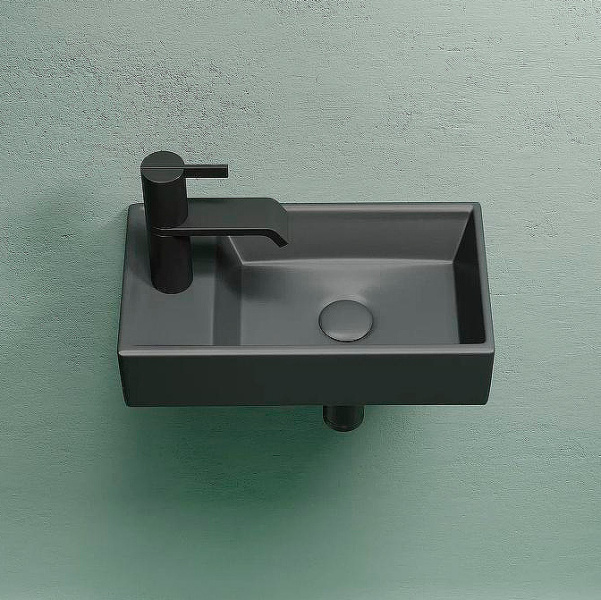 Раковина Ceramica Nova Element 40 см чаша справа темный антрацит CN6051RMDH (детальная фотография), подвесные, пристенные