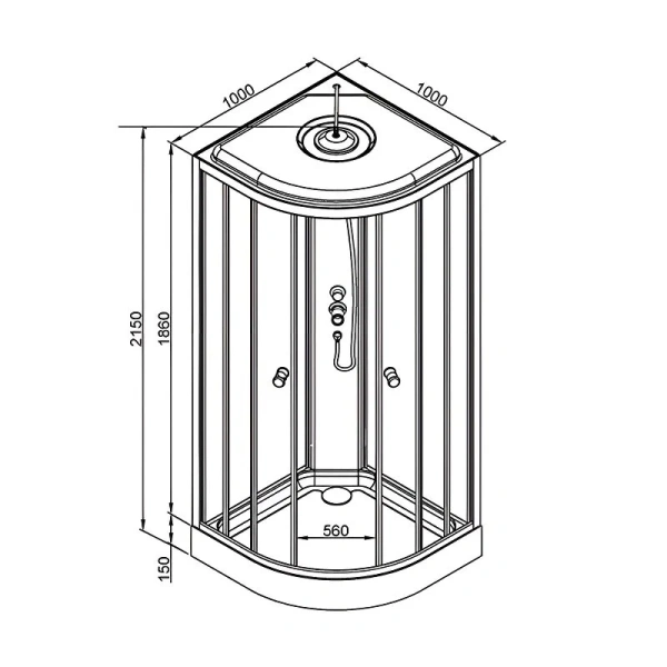 Душевая кабина Deto LM 100x100 см стекло матовое LM901GM+EL (детальная фотография), полукруглые, четверть круга
