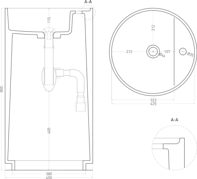 Раковина напольная Salini Armonia Top 01 45 см белая матовая 130124M (детальная фотография), белые