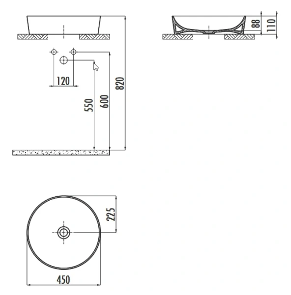Раковина Creavit Ultra 45 см белая UL145-00CB00E-0000 (детальная фотография), современные, hi-tech