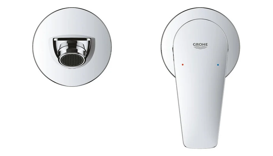 Смеситель для раковины Grohe BauEdge на два отверстия 20474001 (детальная фотография), с коротким изливом