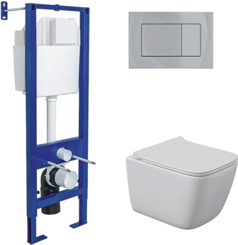 Унитаз с инсталляцией Berges Quattro S Rimless клавиша хром глянец - фото 2