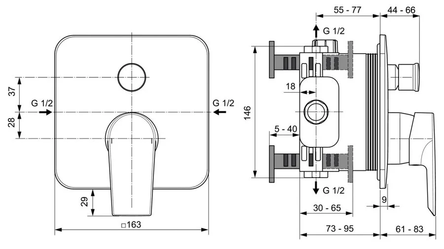 Смеситель для душа Ideal Standard Tesi A6586 встраиваемый (детальная фотография), для душа