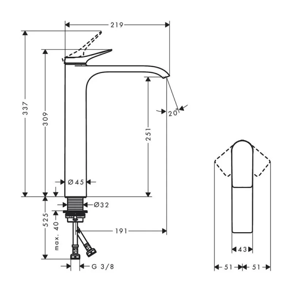 Смеситель для раковины Hansgrohe Vivenis 75042670 (детальная фотография), для раковины