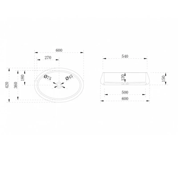 Раковина Abber Stein 60 см накладная AS2605 (детальная фотография), современные, hi-tech