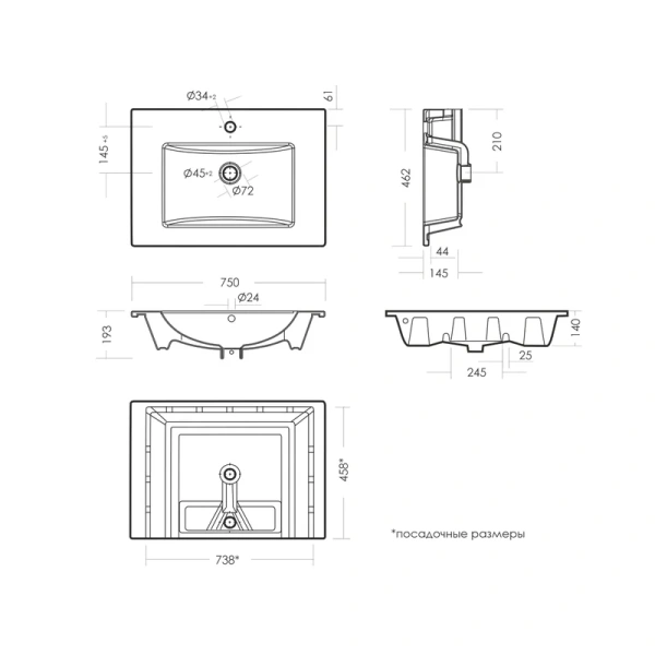 Тумба под раковину подвесная Misty Дунай 75 см с 2 ящиками и нишей П-Ду01075-31541Я (детальная фотография), светло-коричневая