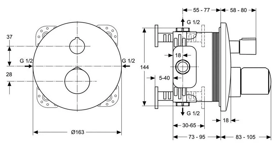 Смеситель для душа Ideal Standard Melange A4891AA с внутренней частью (детальная фотография), для душа