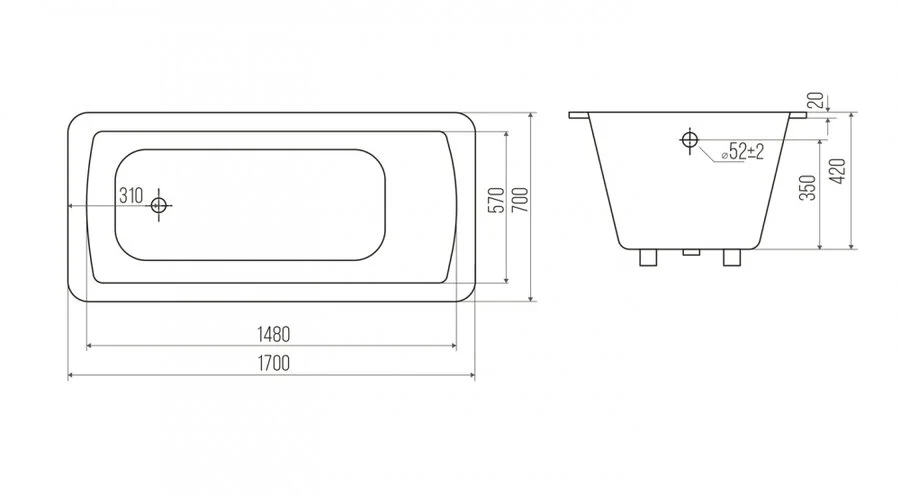 Ванна чугунная Goldman Elite 170х75 см ET17070, цвет белый (детальная фотография), чугунные