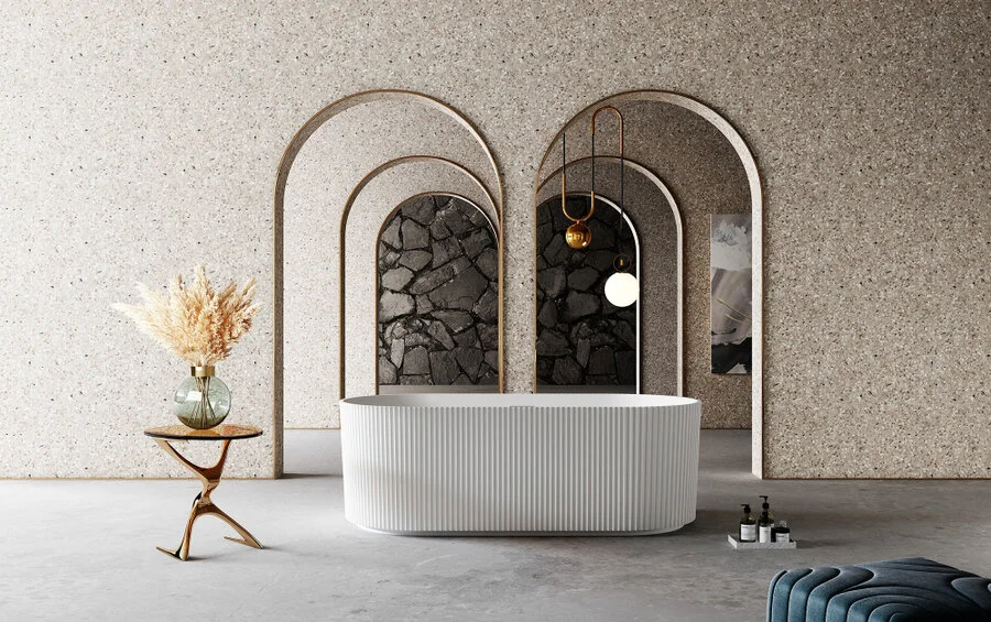 Ванна из искусственного камня Abber Stein 170x75 см белая матовая AS9601 (детальная фотография), без гидромассажа, большие