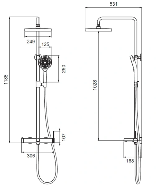 Душевая стойка Vincea Rim брашированное золото VSFS-2RM1BG (детальная фотография), современные, hi-tech