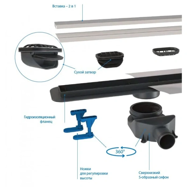 Душевой лоток BelBagno Luce 80 см черный матовый BB-LD-LUCE-80-NERO (детальная фотография), для монтажа в пол