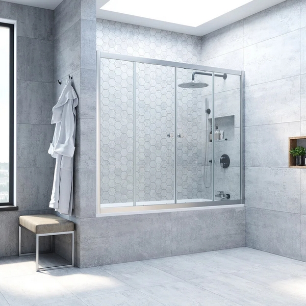 Душевая шторка на ванную профиль глянцевый хром стекло прозрачное Vegas-glass Z2V 160 08 01 (детальная фотография), 160 см