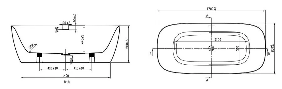 Ванна акриловая Art&Max Verona AM-VER-1700-800, 170 x 80 см, белый (детальная фотография), акриловые