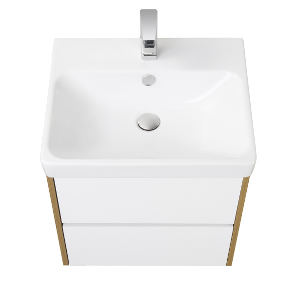 Тумба под раковину подвесная Акватон Сканди 55 см белая/дуб рустикальный 1A251701SDZ90 (детальная фотография), подвесная, пристенная