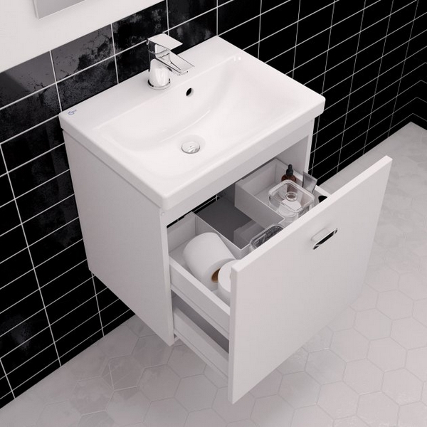 Тумба под раковину подвесная Ideal Standard Connect Space 55 см белый лак глянцевый E0313WG (детальная фотография), подвесная, пристенная