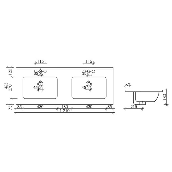 Раковина Ceramica Nova Element CN7004 121 см прямоугольная (детальная фотография), современные, hi-tech