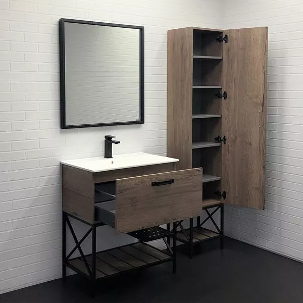 Тумба с раковиной напольная Comforty Бредфорд 90 см с ящиком (детальная фотография), современная, hi-tech, лофт