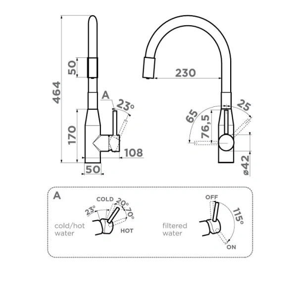Смеситель для кухни Omoikiri Yatomi 2 Plus 4994 с гибким изливом (детальная фотография), для кухни