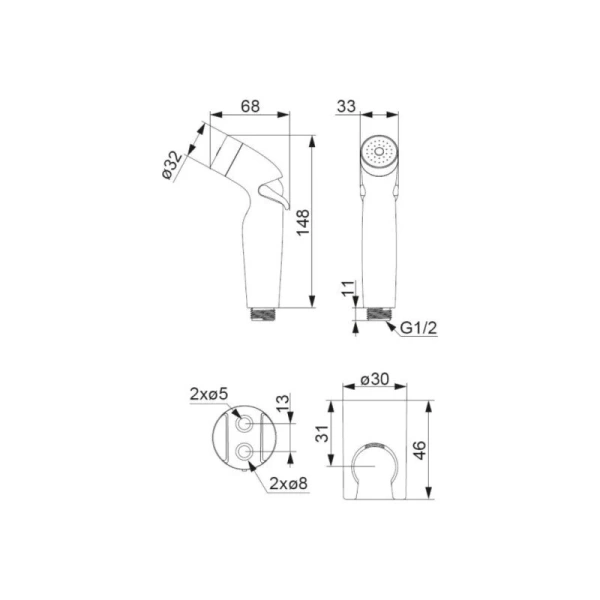 Гигиенический душ с держателем Damixa Shower program хром 760550100 (детальная фотография), с лейкой