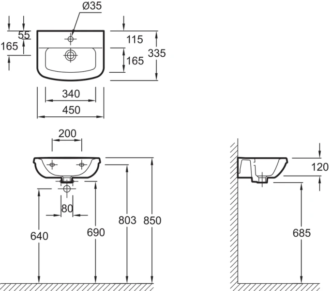 Раковина Jacob Delafon Panache E1439 (детальная фотография), маленькие, тюльпан
