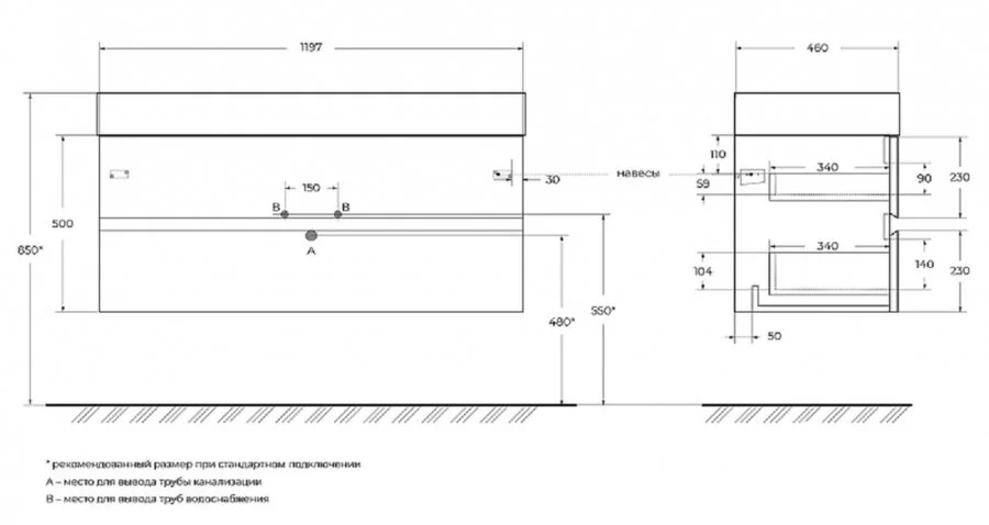 Тумба под раковину подвесная Cezares Molveno 120 см ossido MOLVENO 46-120-2C-SO-OSS (детальная фотография), в наличии