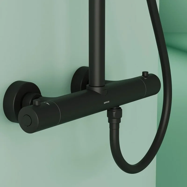 Душевая стойка Sancos Game черная матовая SC3002MB (детальная фотография), с термостатом