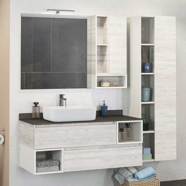 Шкаф-пенал подвесной Comforty Прага 45 см дуб белый 00004136272CF (детальная фотография), нет в наличии