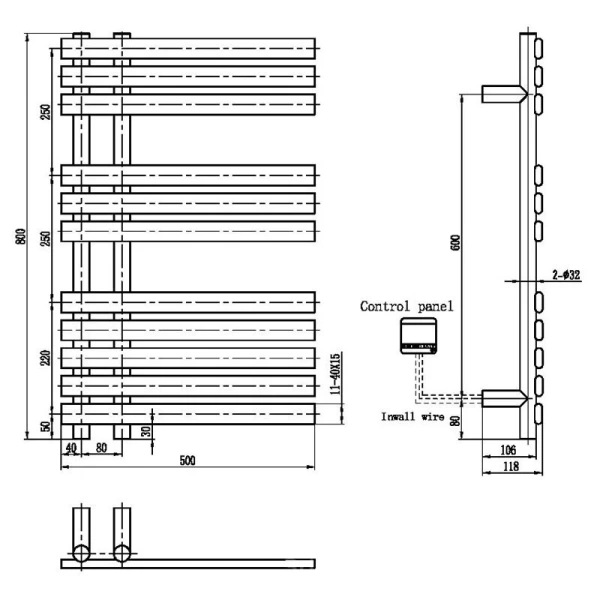 Полотенцесушитель электрический Boheme Venturo 50x80 см графит матовый 723-GM (детальная фотография), современные, hi-tech