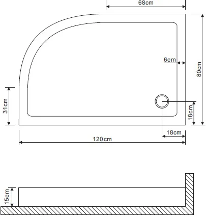 Душевой поддон Grossman GR-119212020 120х80 см асимметричный (детальная фотография), средние от 15 до 30 см