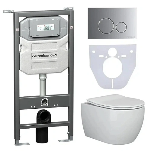 Унитаз с инсталляцией Ceramica Nova Play кнопка хром матовый - фото 1