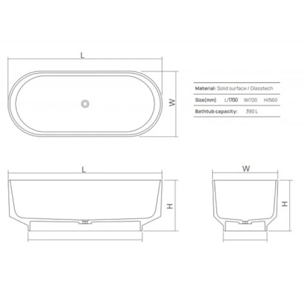Ванна DEA Design Shadow DD8675 1700 R4, 170 х 72 см, полиэфирная смола, цвет smoky black (дымчато-черный) (детальная фотография), полиэфирная смола