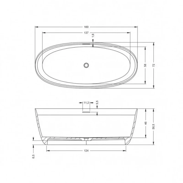 Ванна из искусственного камня Riho Oval B129001105, 160 x 72 см, цвет белый (детальная фотография), искусственный камень