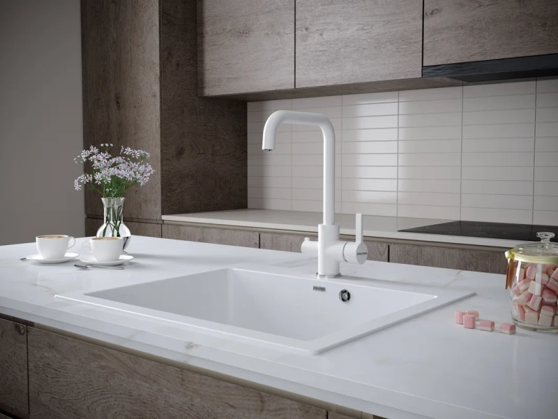 Смеситель для кухни Paulmark Logas белый матовый Lo213021-431TW (детальная фотография), для кухни