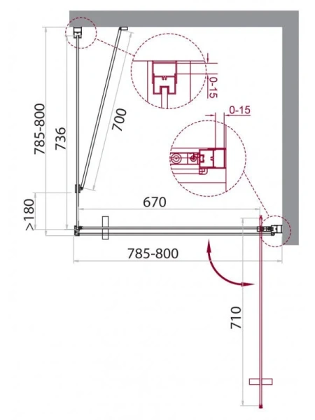 Душевой уголок Belbagno Marmi 80x80 см стекло прозрачное MARMI-A-1-80-C-Cr (детальная фотография), квадратные