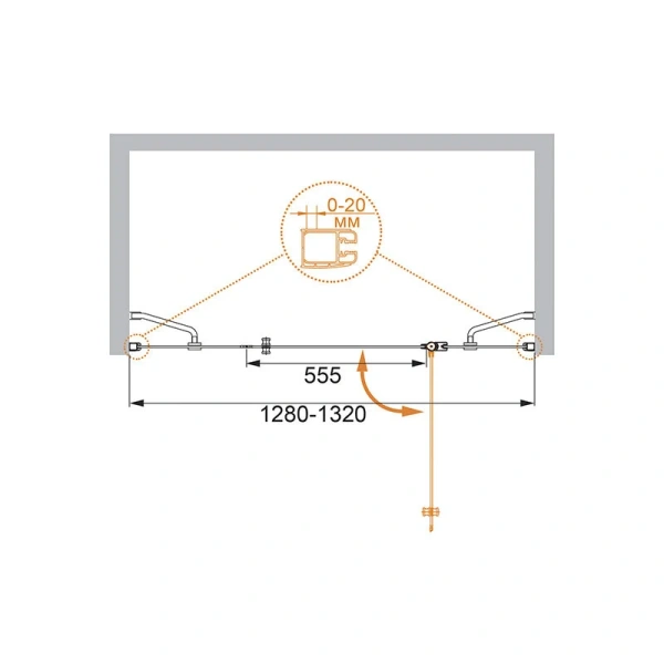 Душевая дверь в нишу Cezares Elena 130 см стекло прозрачное ELENA-W-B-13-40+60/30-C-Cr (детальная фотография), современные, hi-tech
